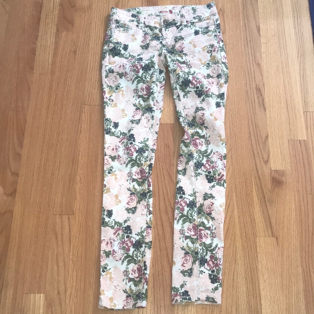 Light pink floral skinny jeans
